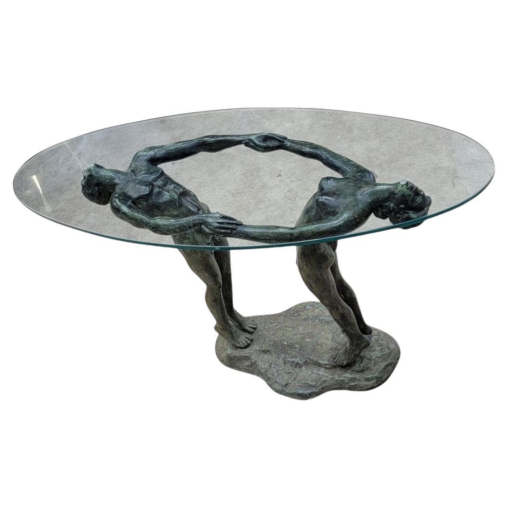 Vintage Art Deco Bronze Maude Sherwood Jewett Attributed Signed Base & Glass Top