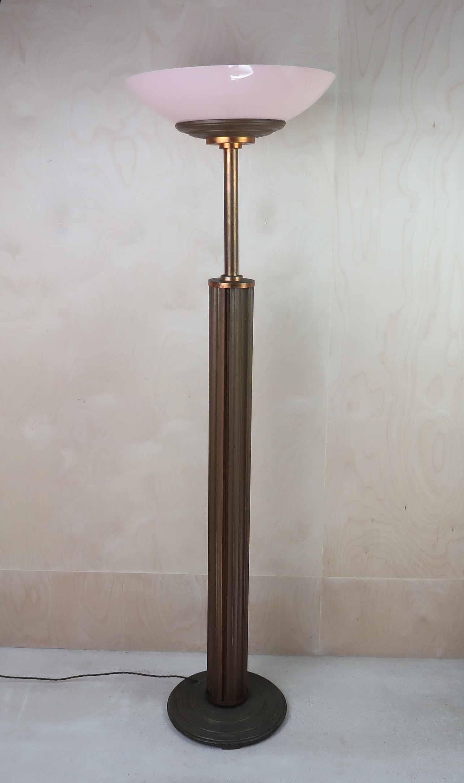 Art Déco Lampada da terra d'epoca in metallo verniciato in bronzo Art Deco, inglese, C.C. 1930 in vendita