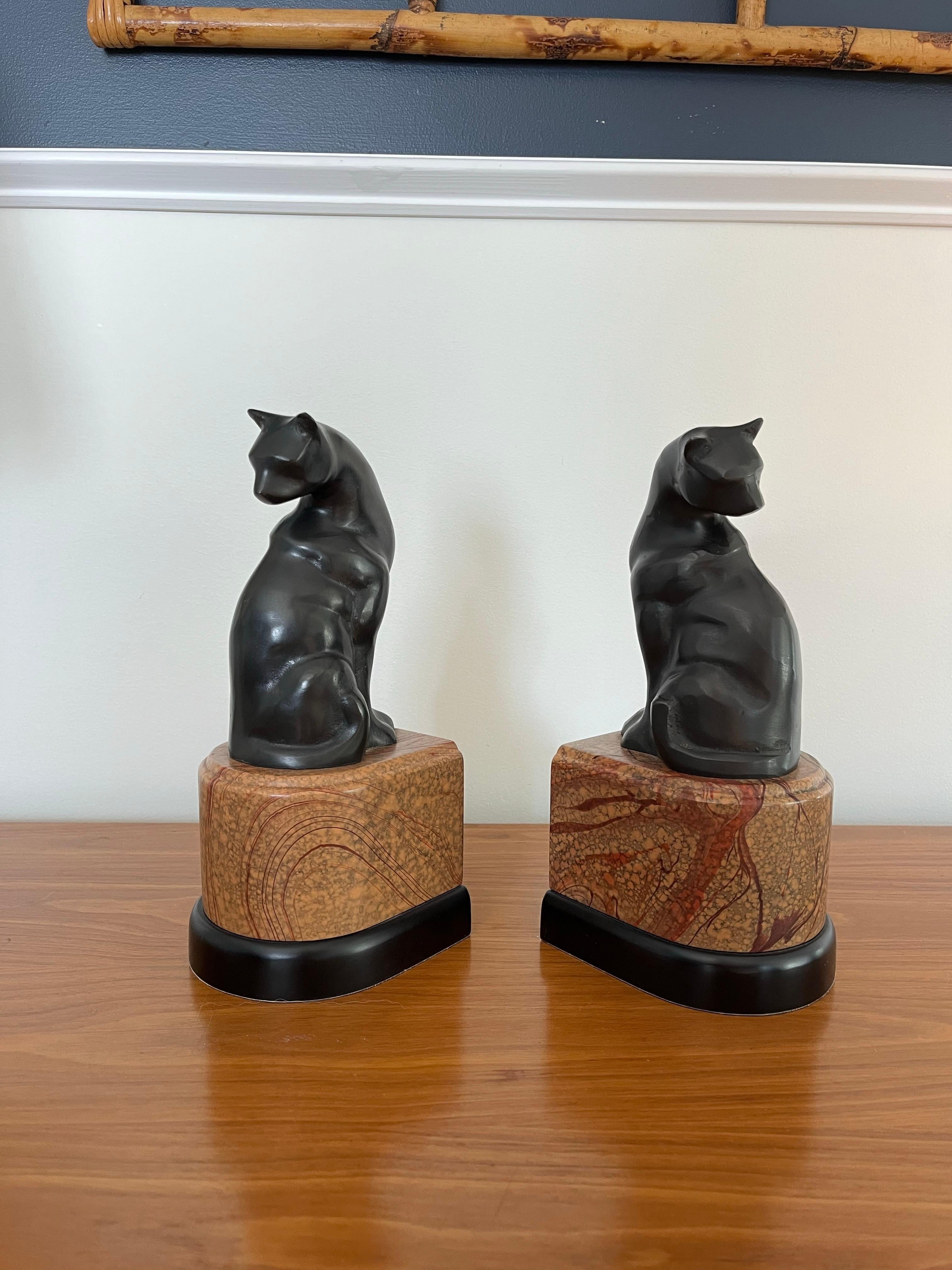 Unknown Vintage Art Deco Bronze Patinated Cat Bookends