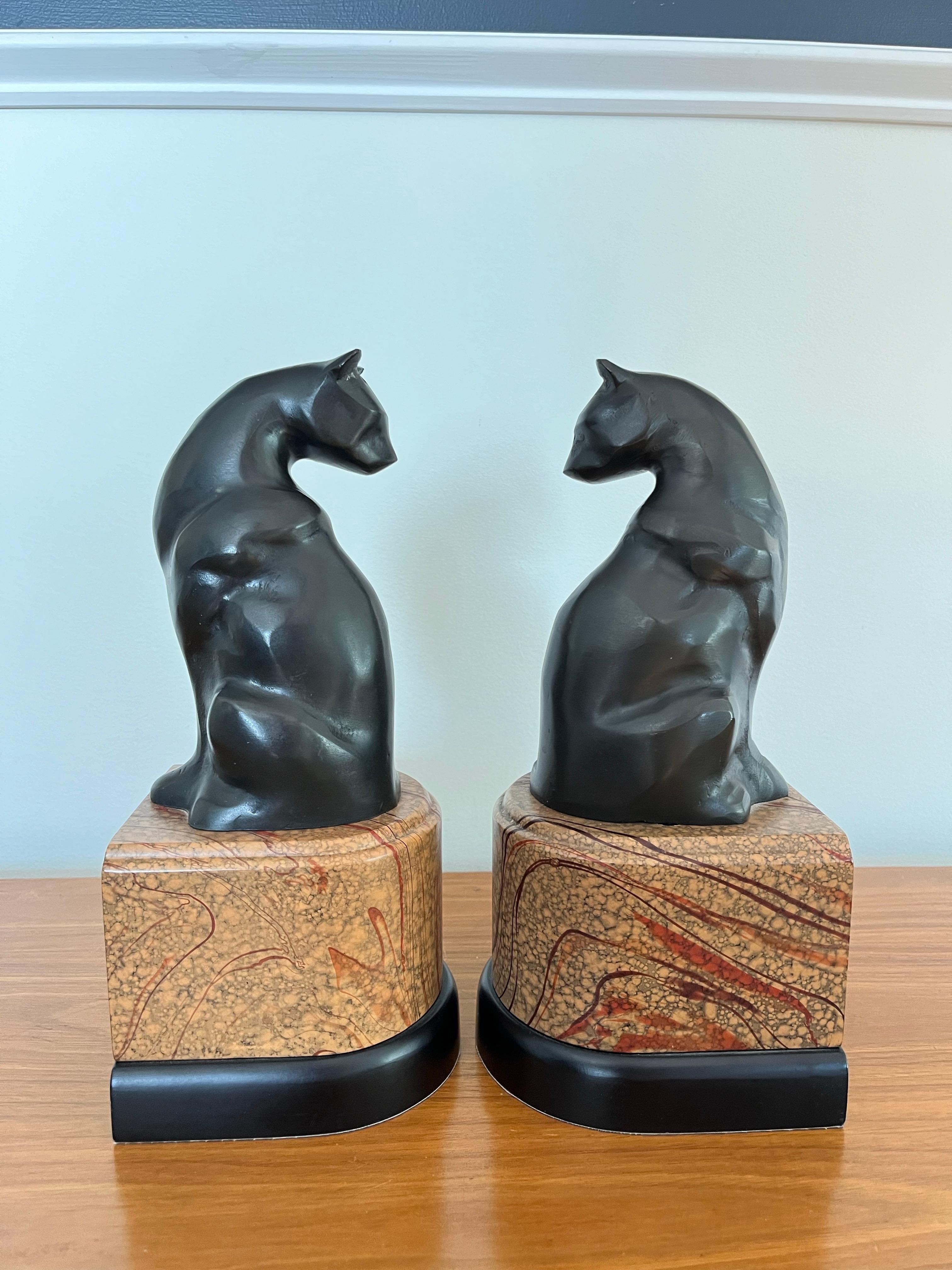Metal Vintage Art Deco Bronze Patinated Cat Bookends
