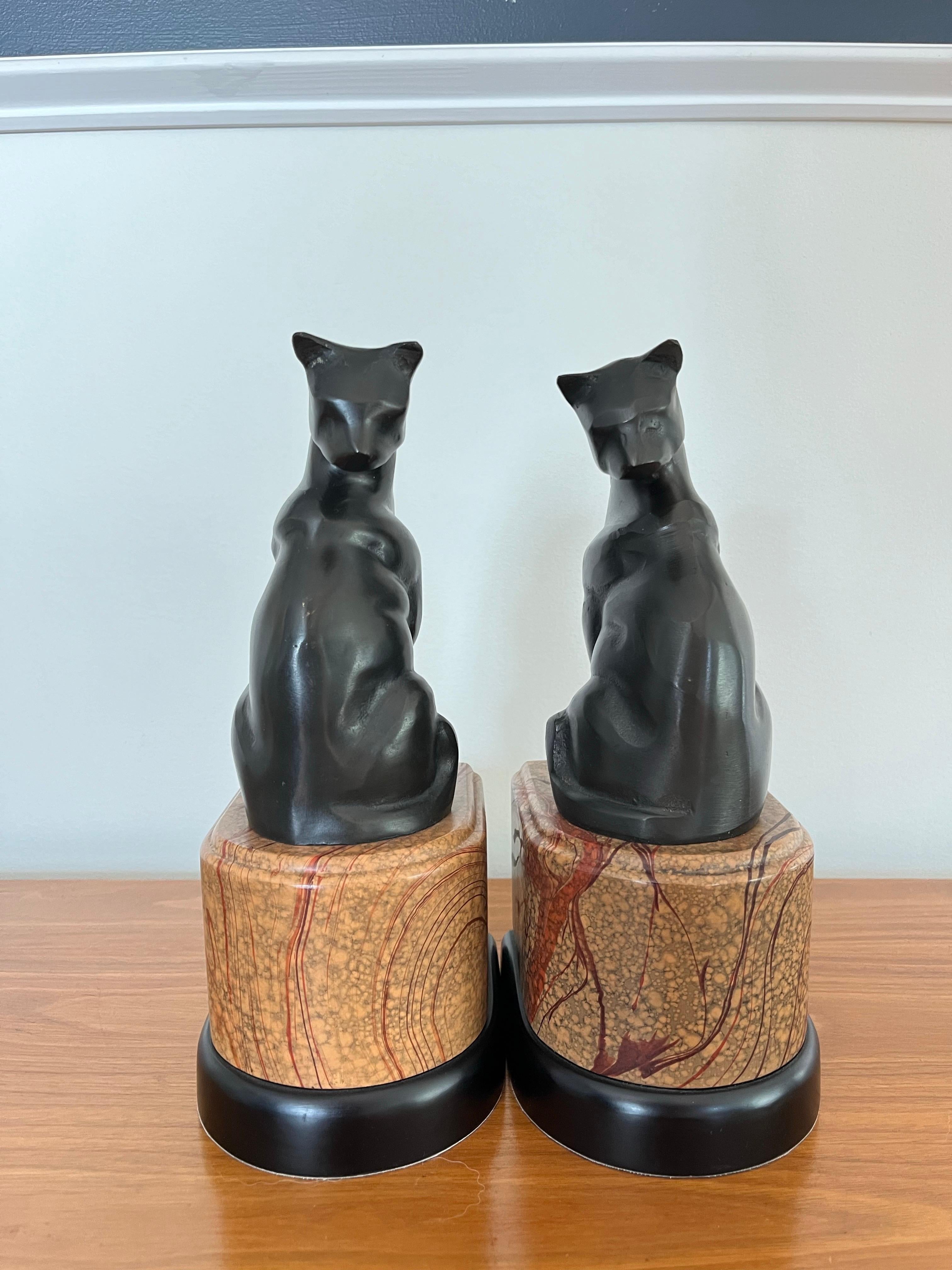 Vintage Art Deco Bronze Patinated Cat Bookends 1