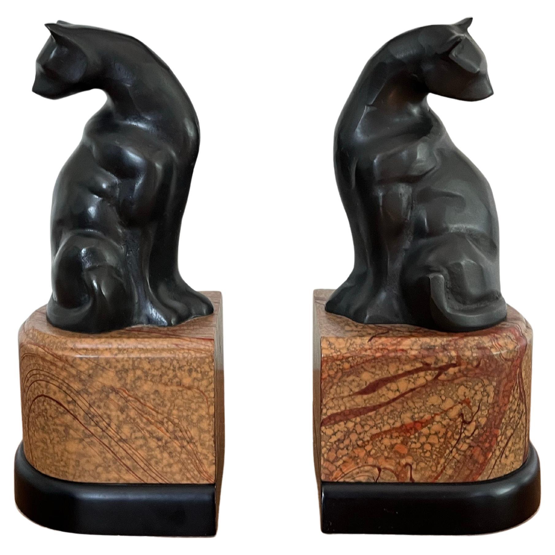 Vintage Art Deco Bronze Patinated Cat Bookends