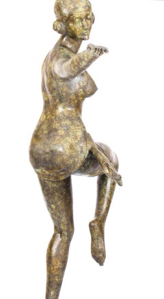 Vintage Art Deco Bronze Sculpture of Semi-Nude Dancing Lady, Late 20th Century