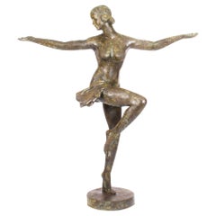 Vintage Art Deco Bronze Sculpture of Semi-Nude Dancing Lady, Late 20th Century