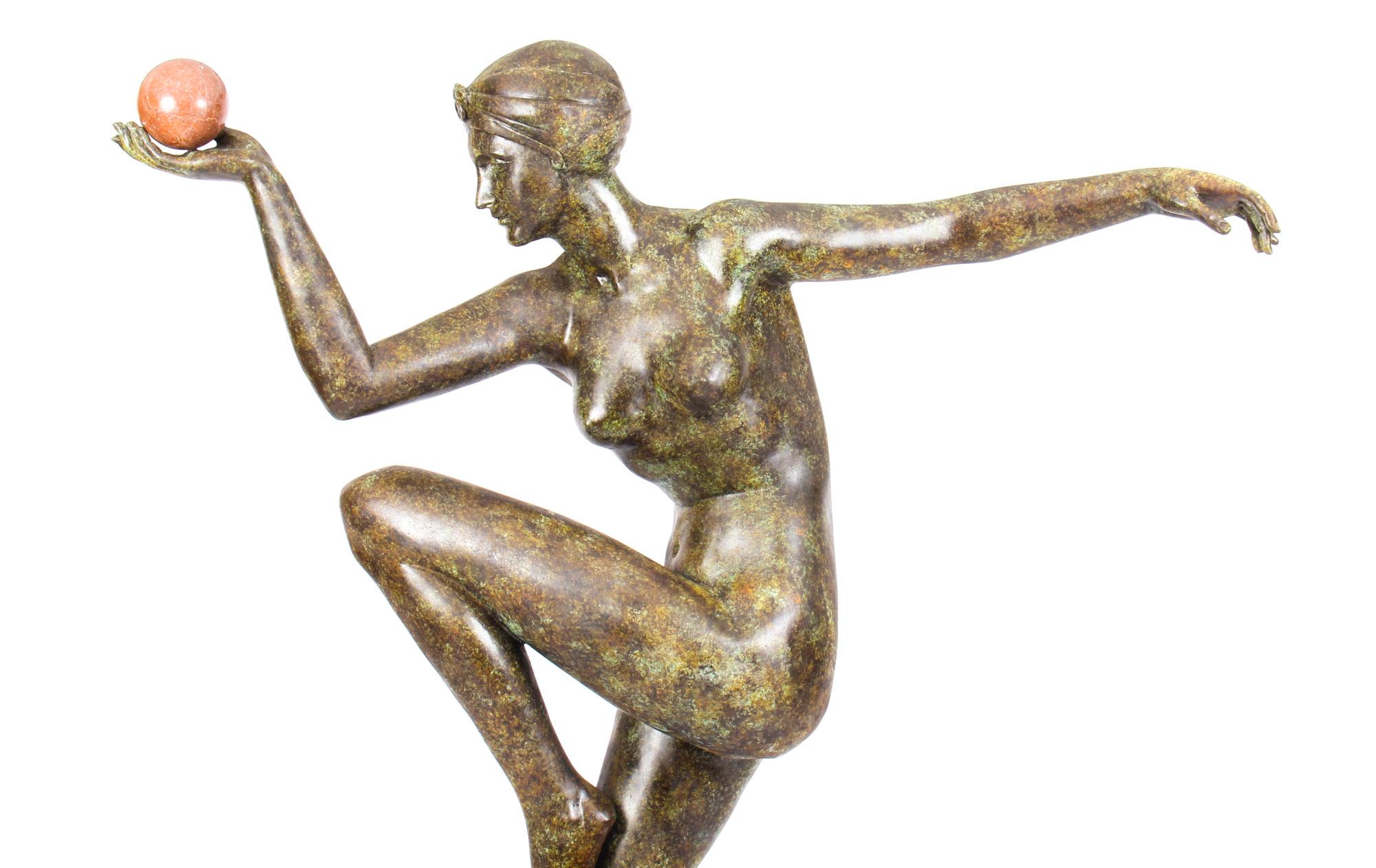 Vintage Art Deco Bronze Statue of Dancing Lady with Ball Late, 20th Century 3