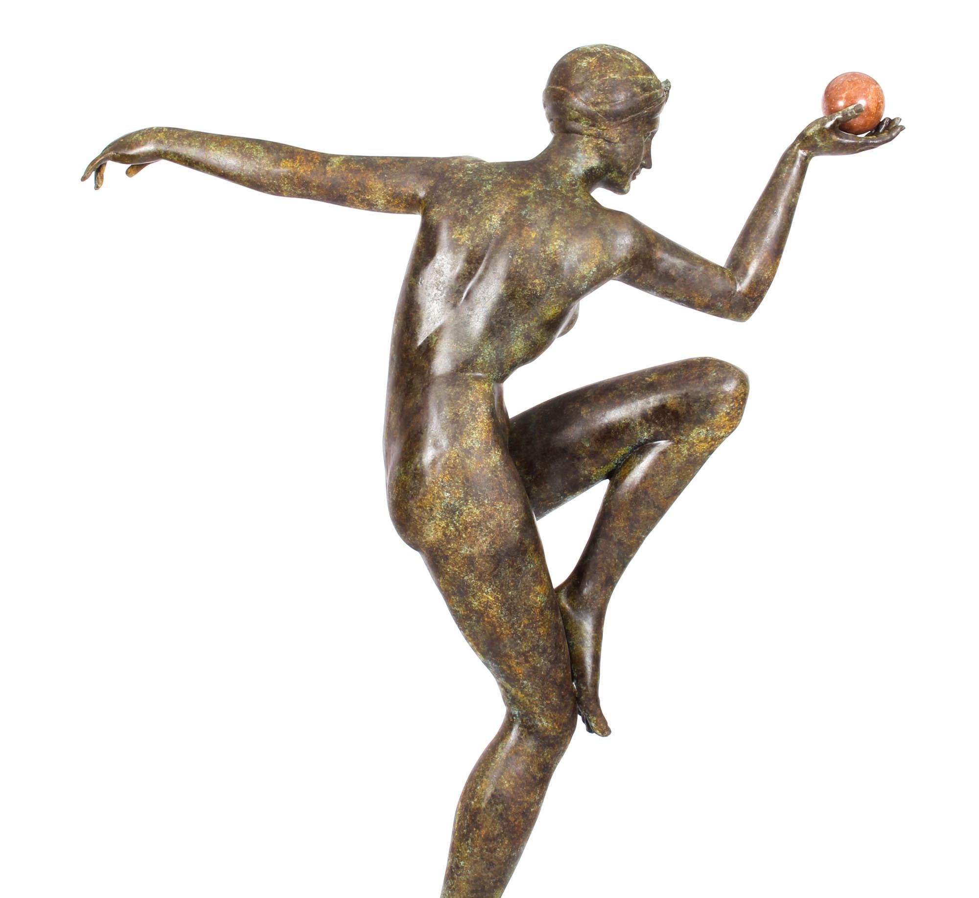 Vintage Art Deco Bronze Statue of Dancing Lady with Ball Late, 20th Century 1