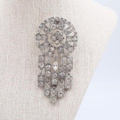 Vintage Art Deco Brooch With White Rhinestones 1920s