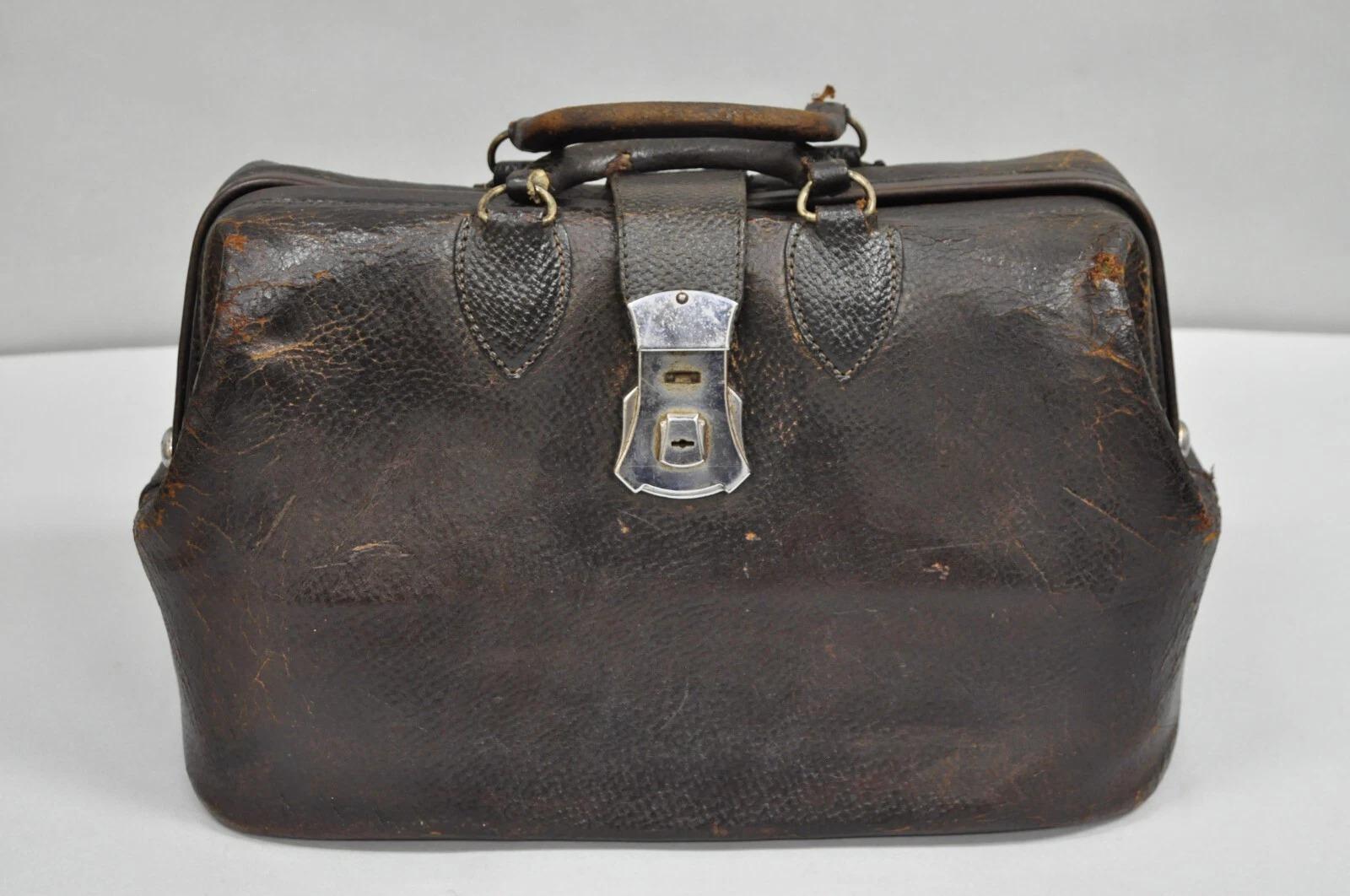 Vintage Art Deco Braunes Rindsleder Arzttasche von Kruse im Angebot 6