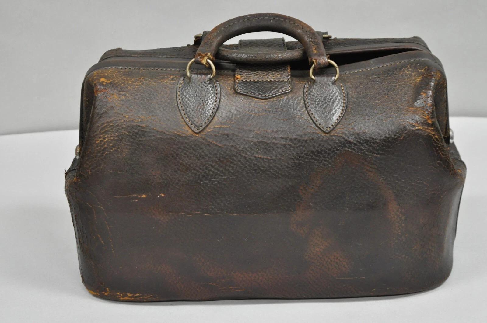 Vintage Art Deco Braunes Rindsleder Arzttasche von Kruse (Unbekannt) im Angebot