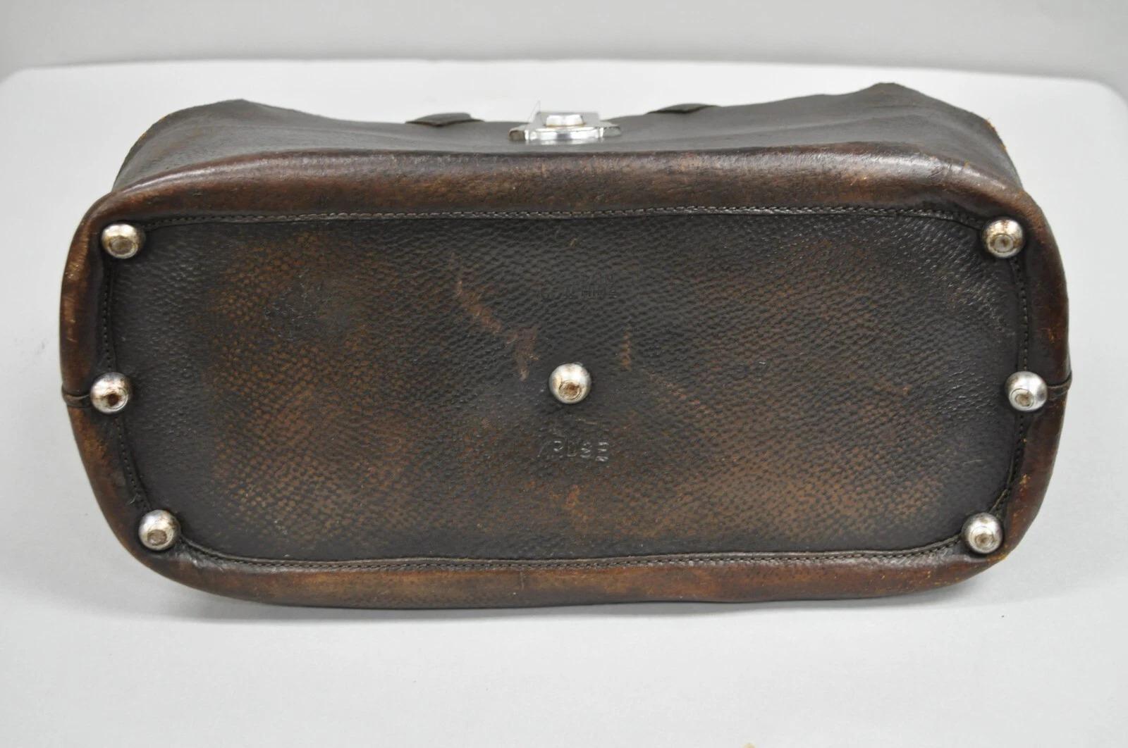 Vintage Art Deco Braunes Rindsleder Arzttasche von Kruse im Angebot 2