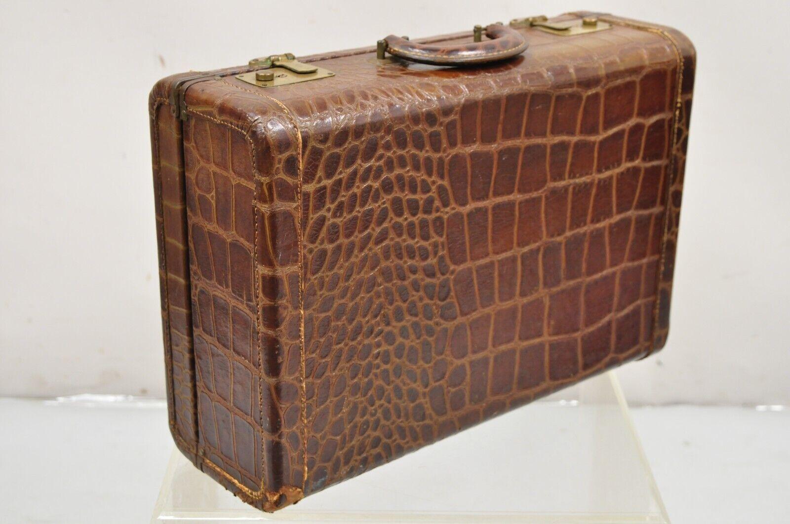 Vintage Art Deco Brown Leder Krokodil geprägte 18 