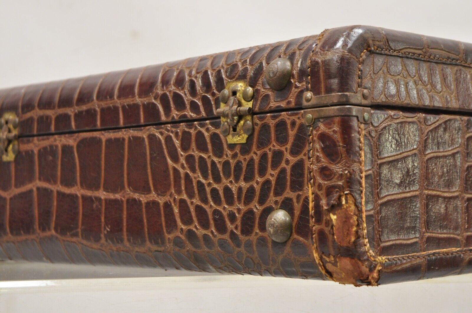 Vintage Art Deco Brown Leder Krokodil gepr�ägte 18 