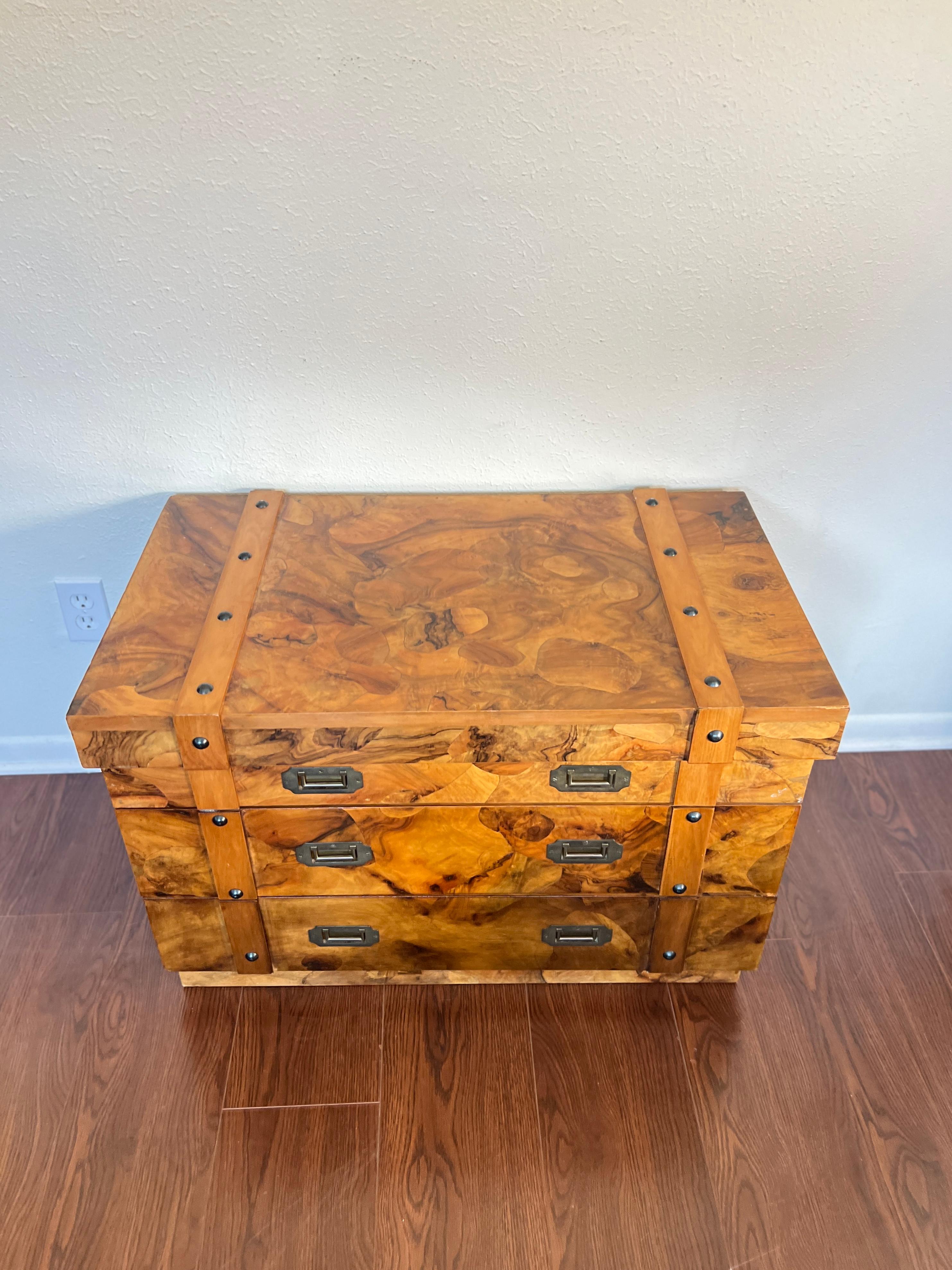 Vintage Art Deco Burl Chest with 2 Drawers and Brass Hardware 7