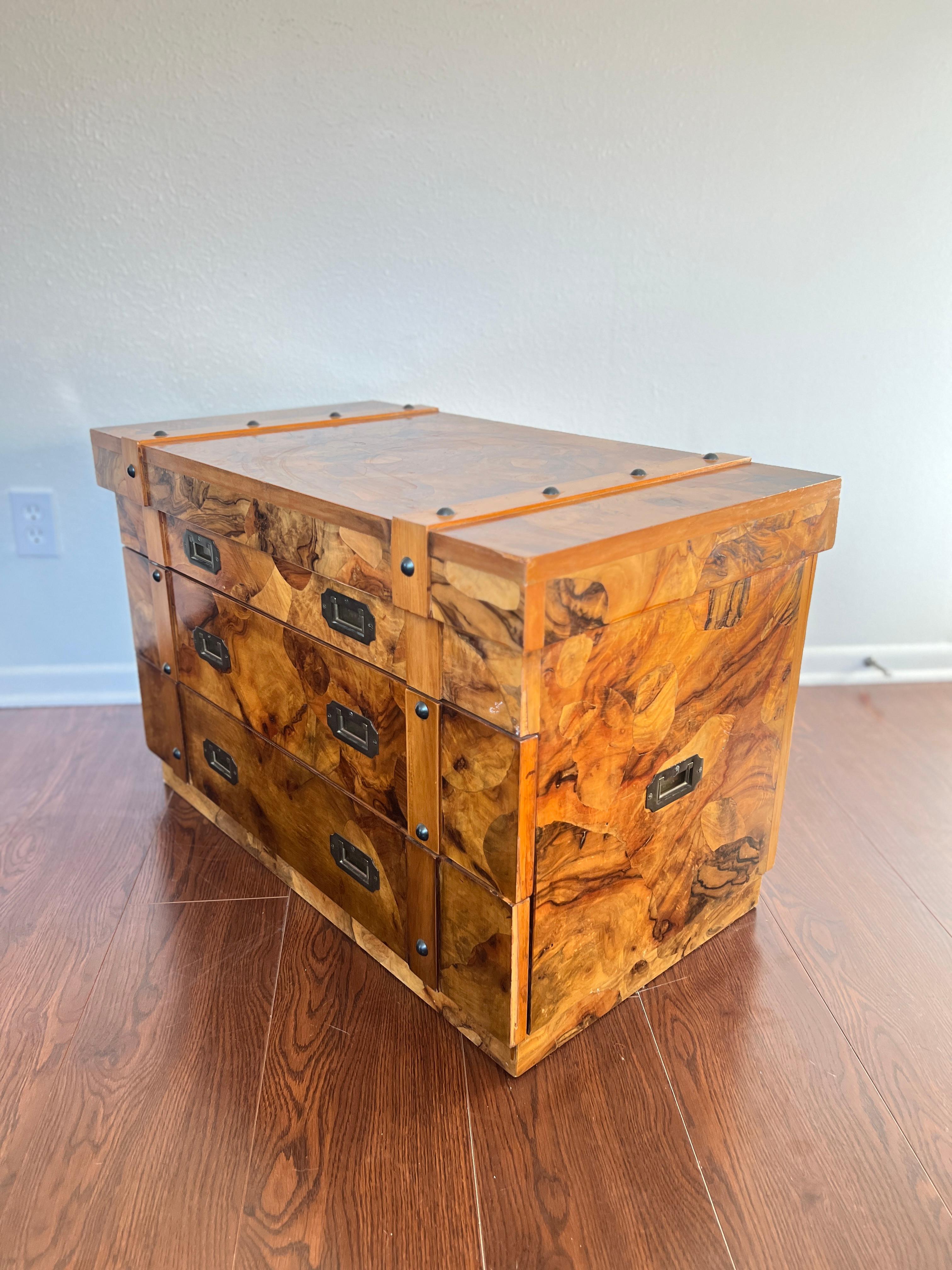 Vintage Art Deco Burl Chest with 2 Drawers and Brass Hardware 5