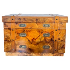 Vintage Art Deco Burl Chest with 2 Drawers and Brass Hardware