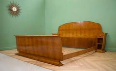 Vintage Art Deco Burl Walnut Bed Frame - With Bedside Tables, 1920s