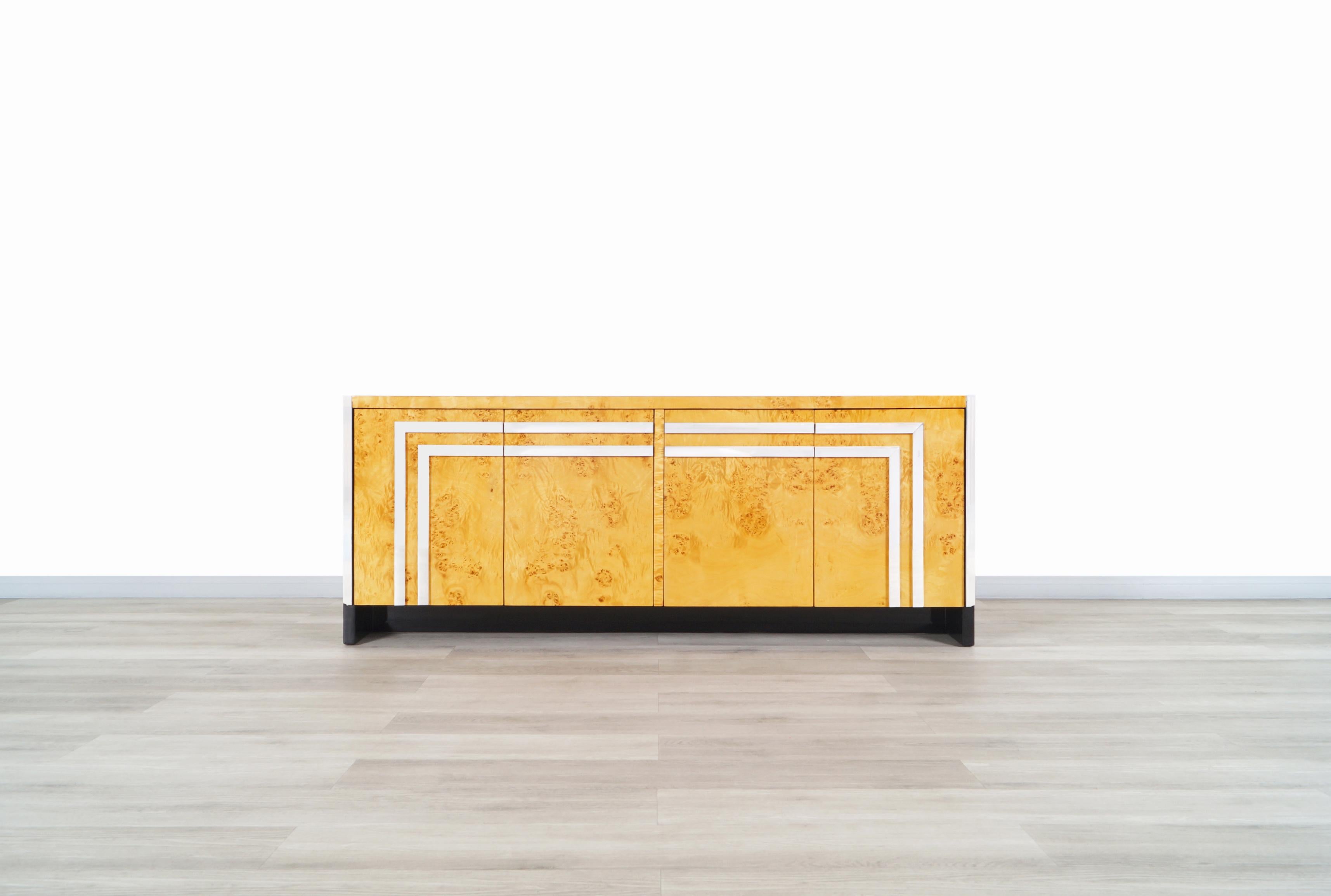 Aluminum Burl Wood Credenza by Leon Rosen by Pace