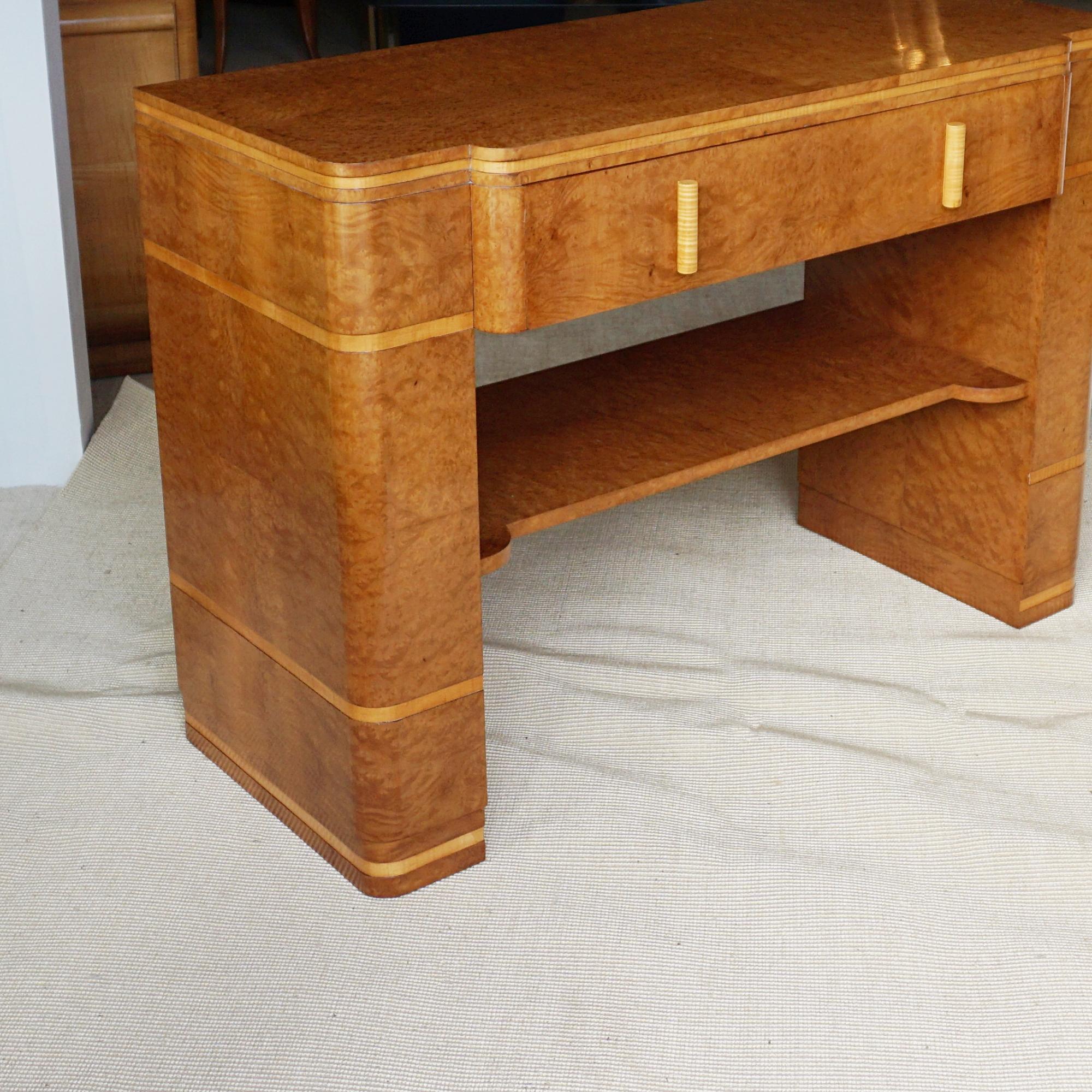 Satinwood Vintage Art Deco Burr Walnut and Satinbirch Console Table  For Sale