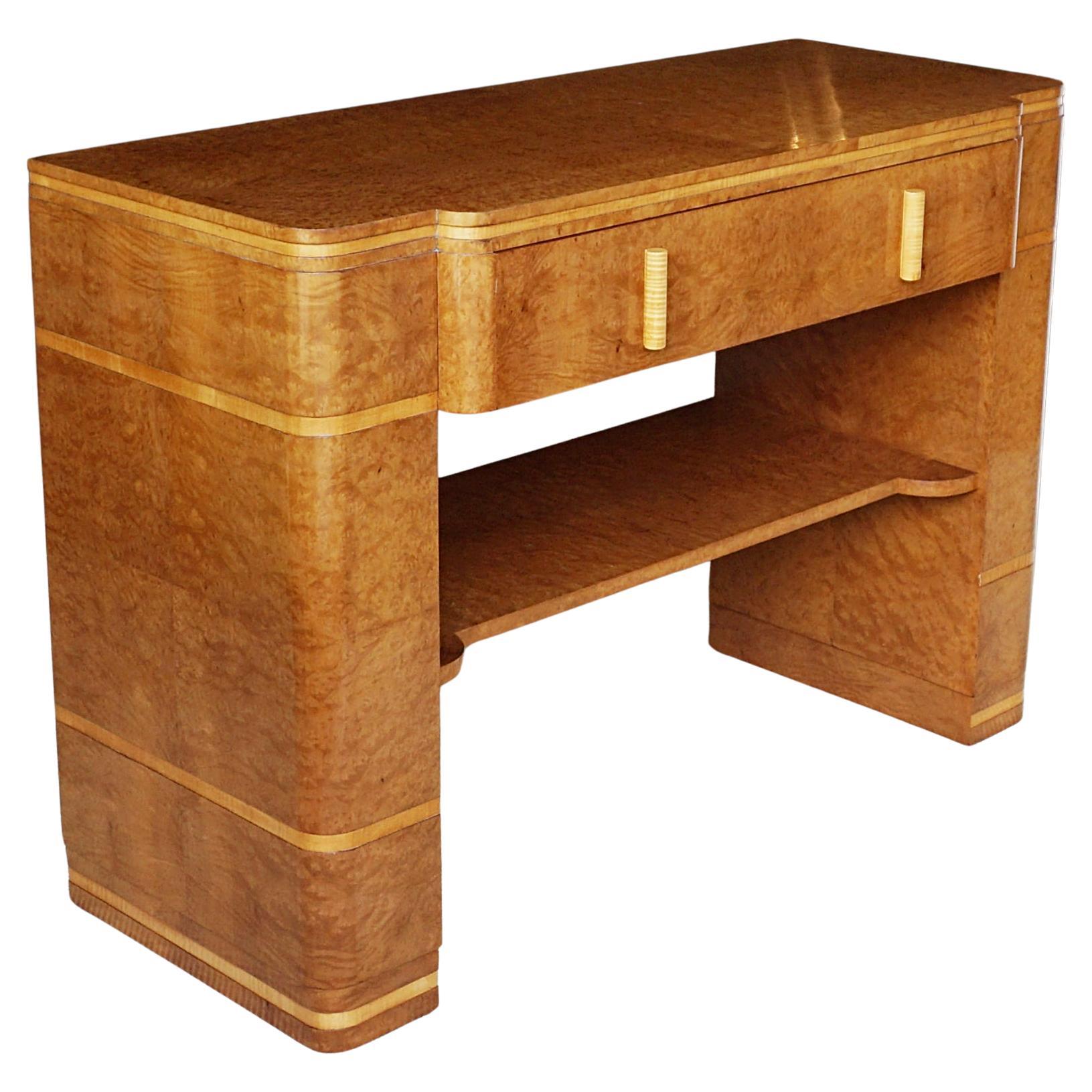 Vintage Art Deco Burr Walnut and Satinbirch Console Table  For Sale