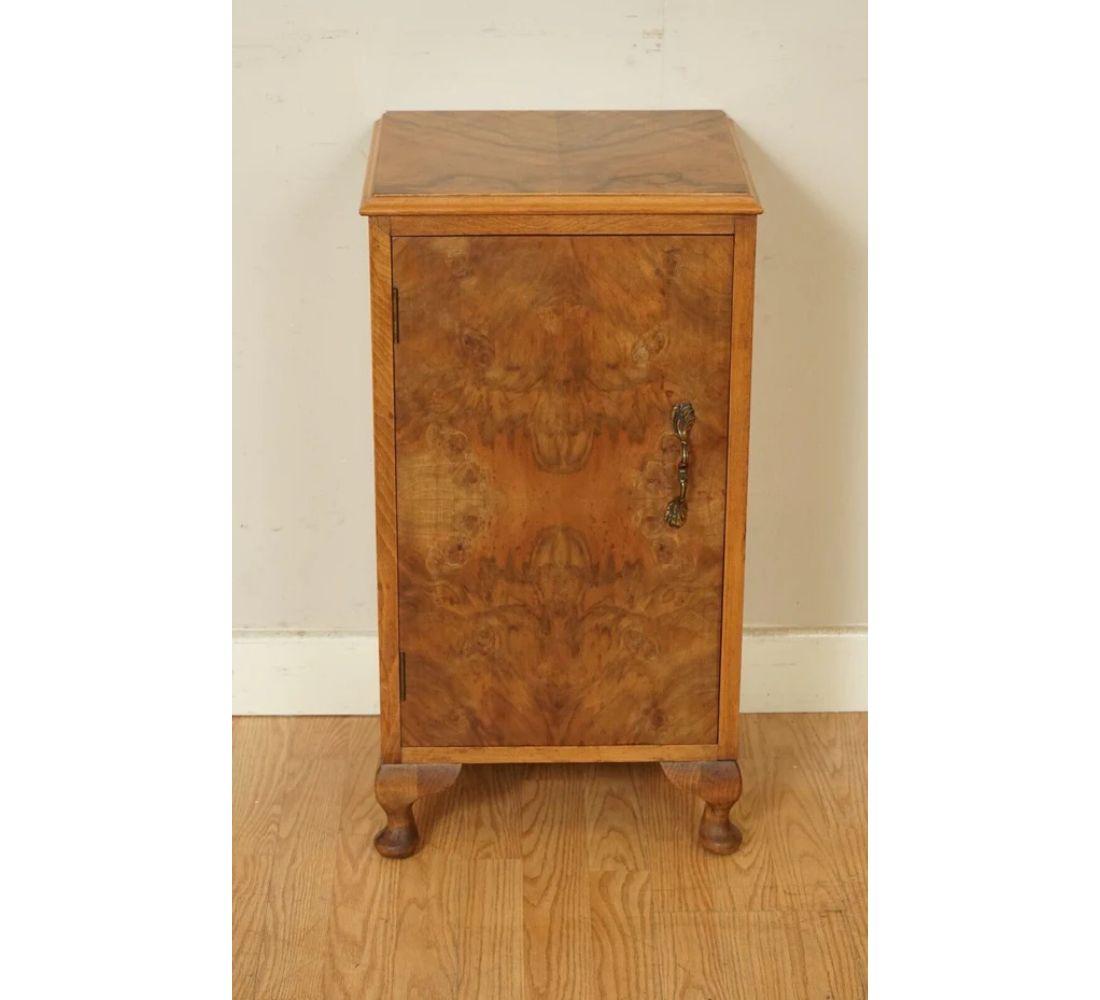 Hand-Crafted Vintage Art Deco Burr Walnut Bedside End Side Table For Sale