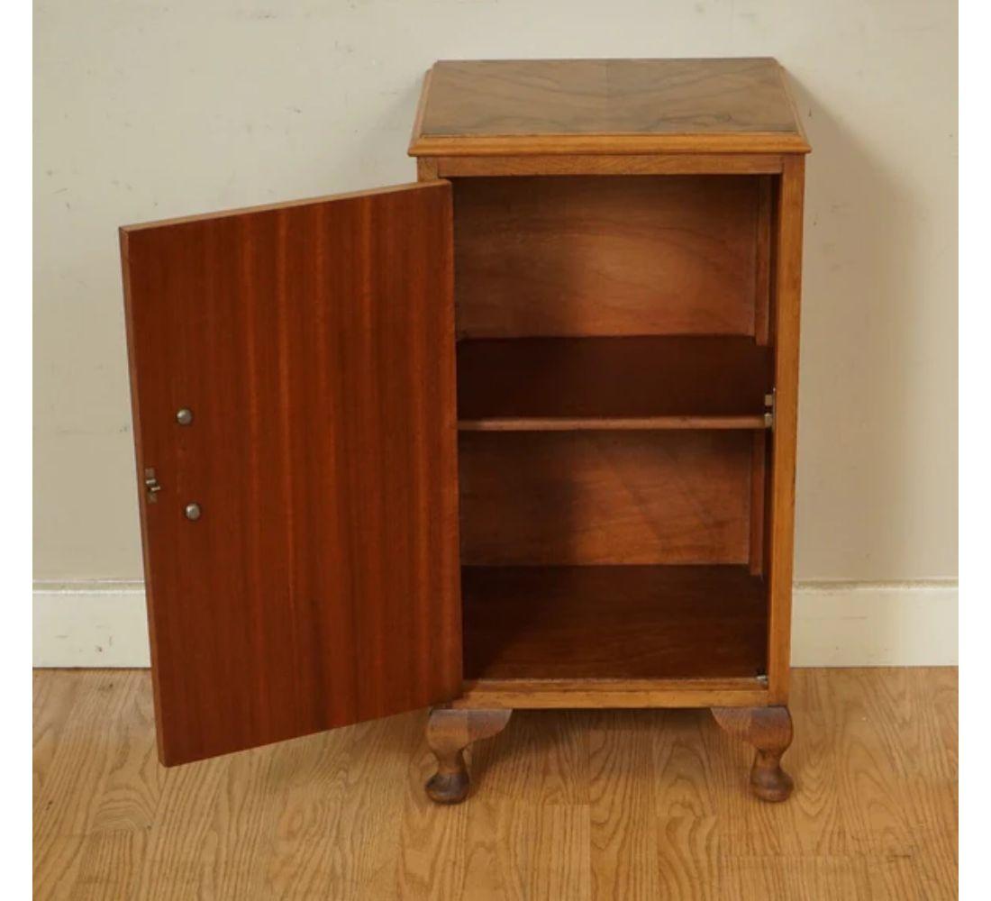 20th Century Vintage Art Deco Burr Walnut Bedside End Side Table For Sale