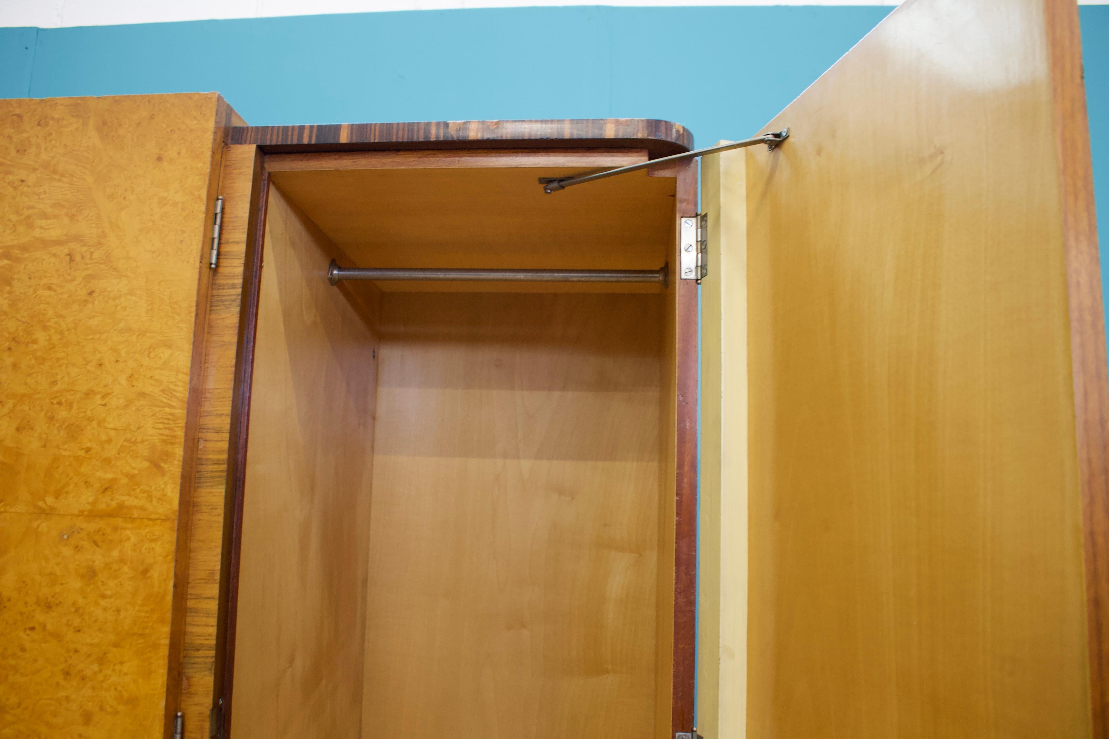 Vintage Art Deco Burr Walnut & Birch Wardrobe, 1930s For Sale 6