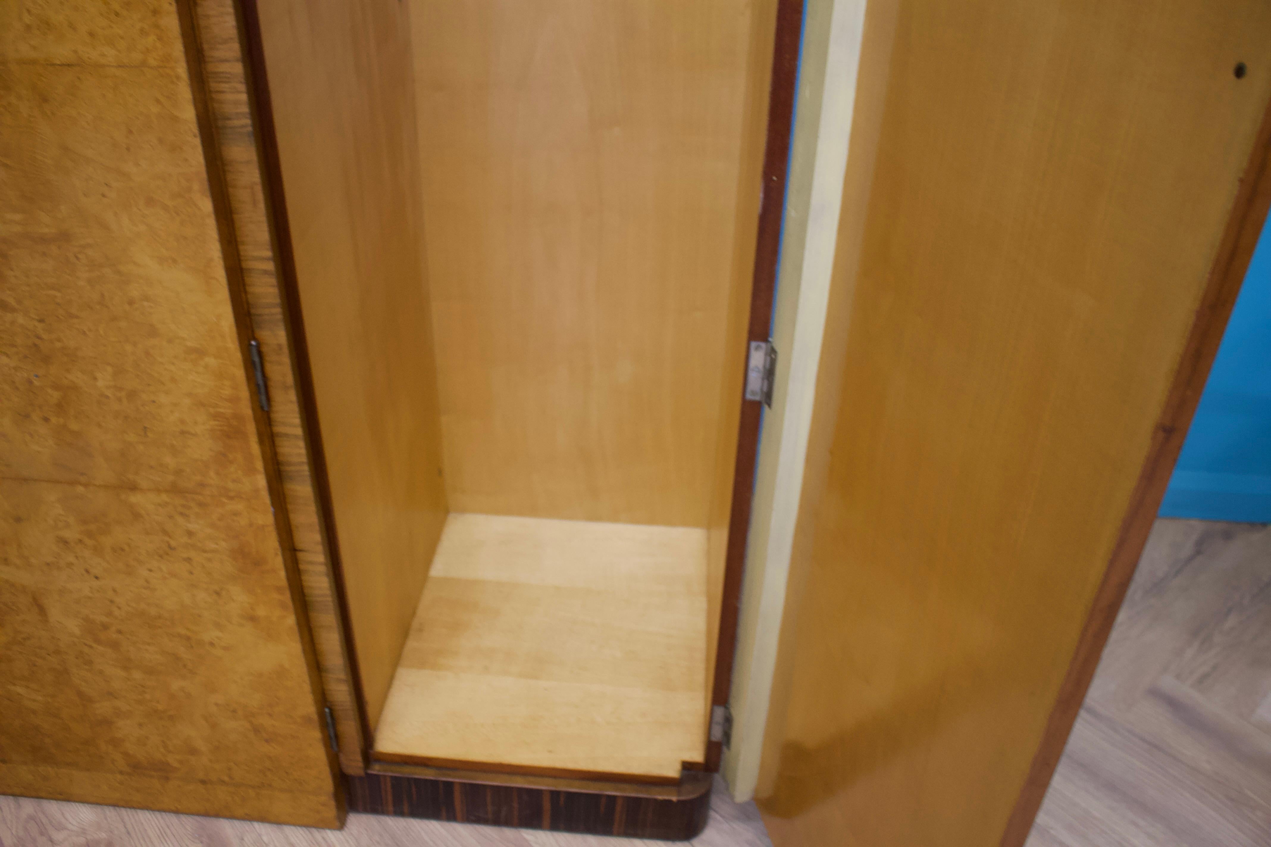 Vintage Art Deco Burr Walnut & Birch Wardrobe, 1930s For Sale 7