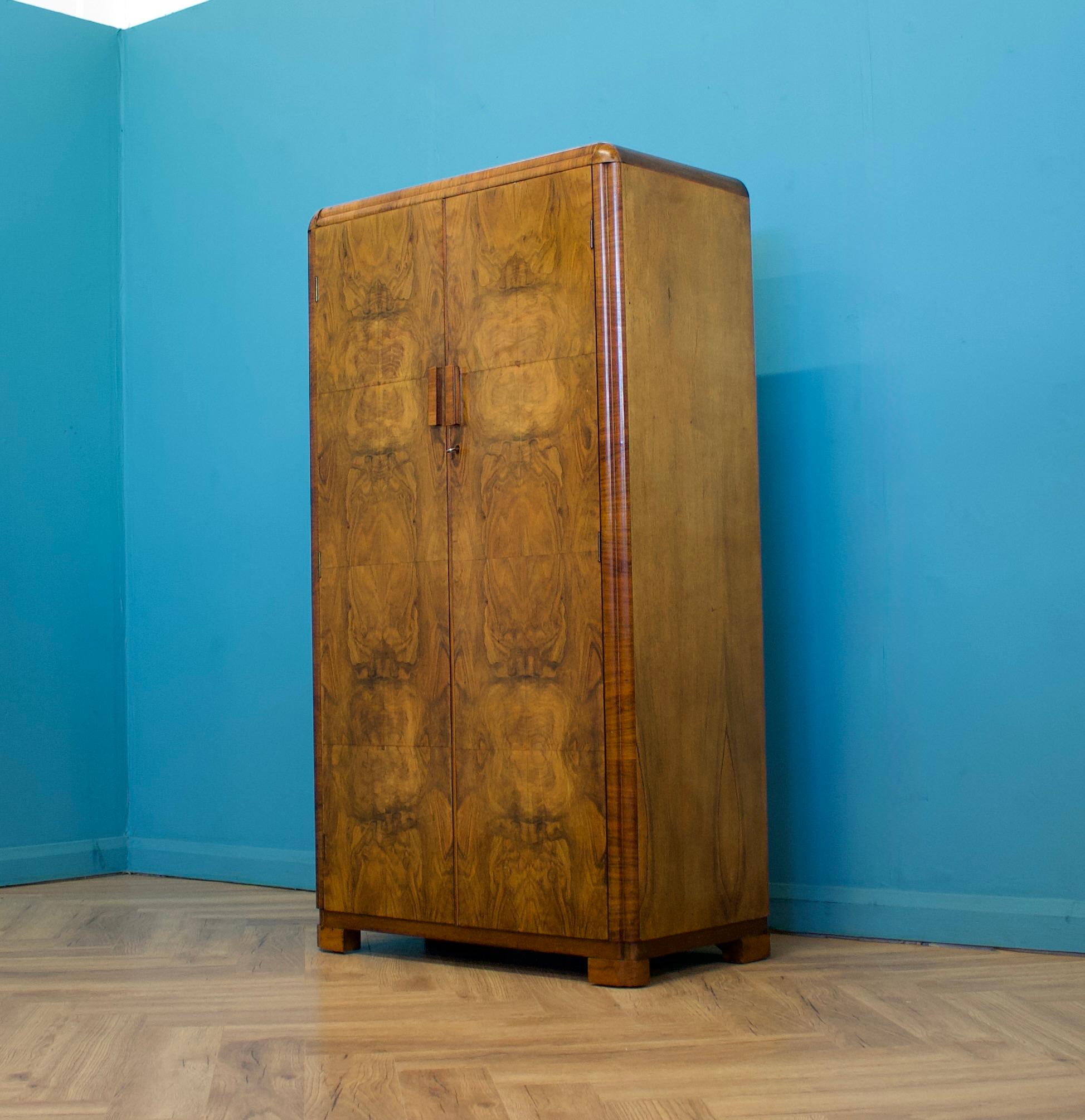 Veneer Vintage Art Deco Burr Walnut Compact Compactum Wardrobe, 1930s