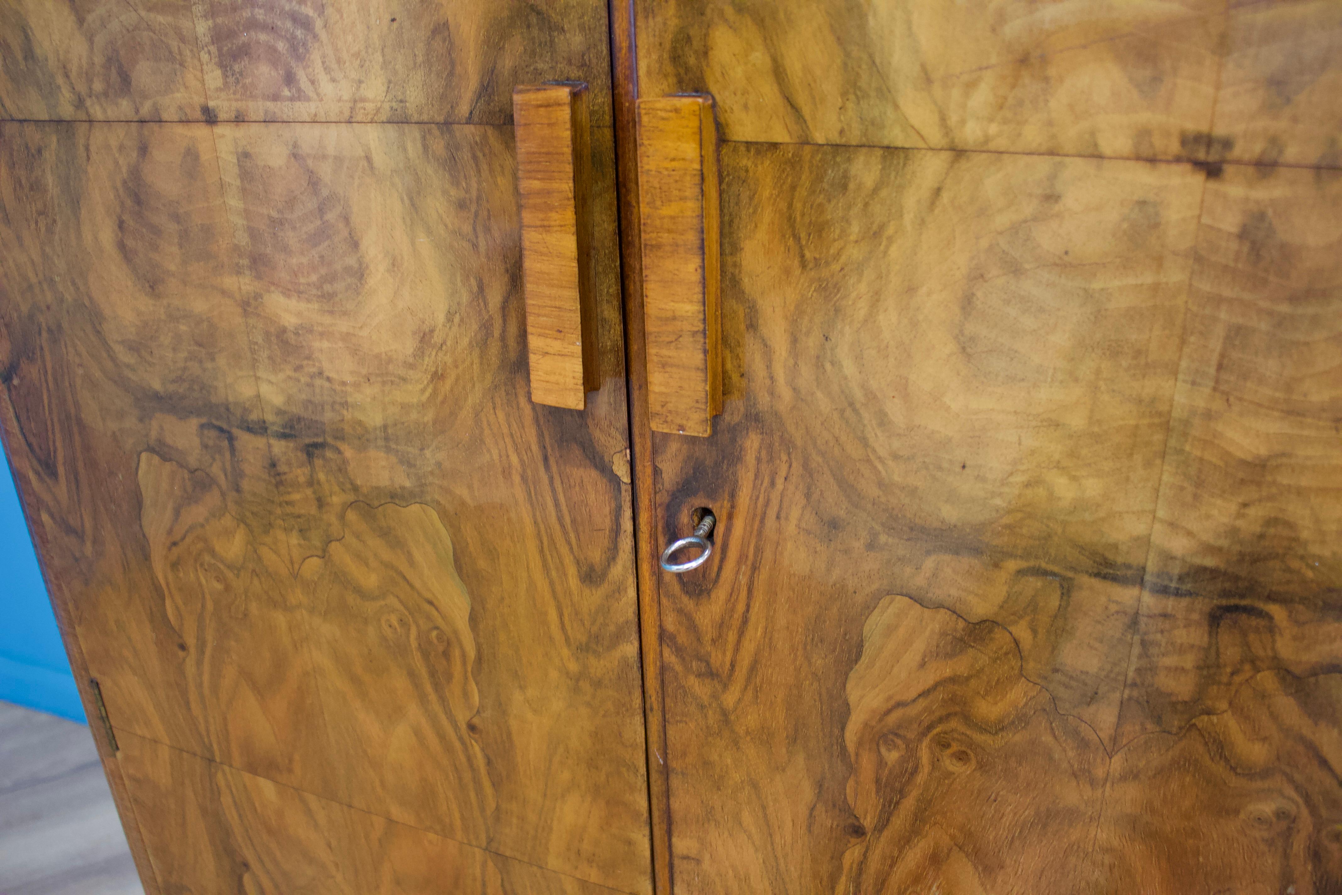Mid-20th Century Vintage Art Deco Burr Walnut Compact Compactum Wardrobe, 1930s