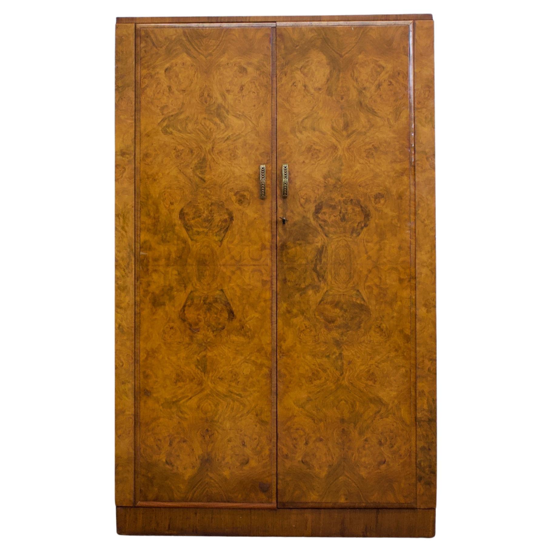Vintage Art Deco Burr Walnut Compact Compactum Wardrobe, 1930s