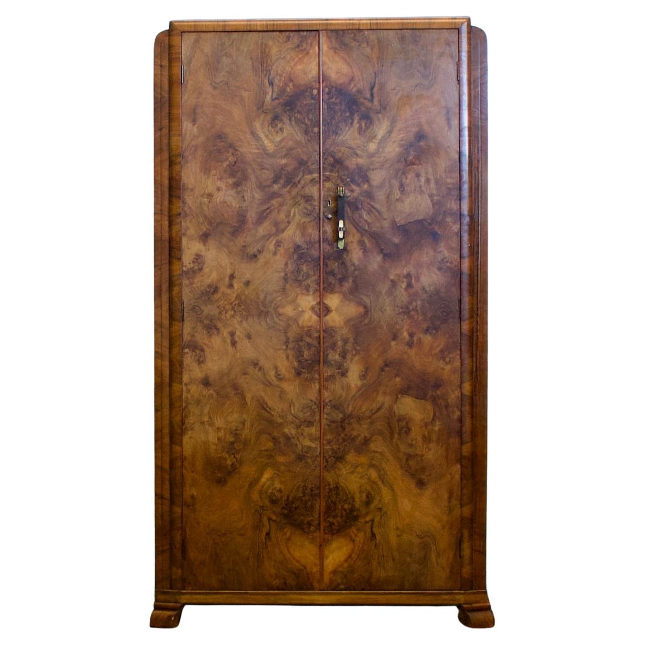 Vintage Art Deco Burr Walnut Compact Compactum Wardrobe, 1930s