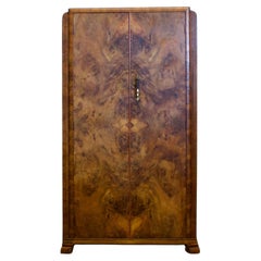 Vintage Art Deco Burr Walnut Compact Compactum Wardrobe, 1930s