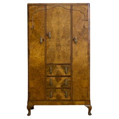 Vintage Art Deco Burr Walnut Compact Compactum Wardrobe, 1930s