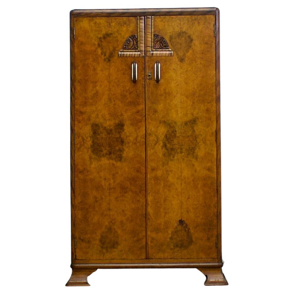 Armadio compatto in radica di noce Art Deco vintage, anni '1930