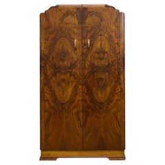Vintage Art Deco Burr Walnut Compact Wardrobe, 1930s