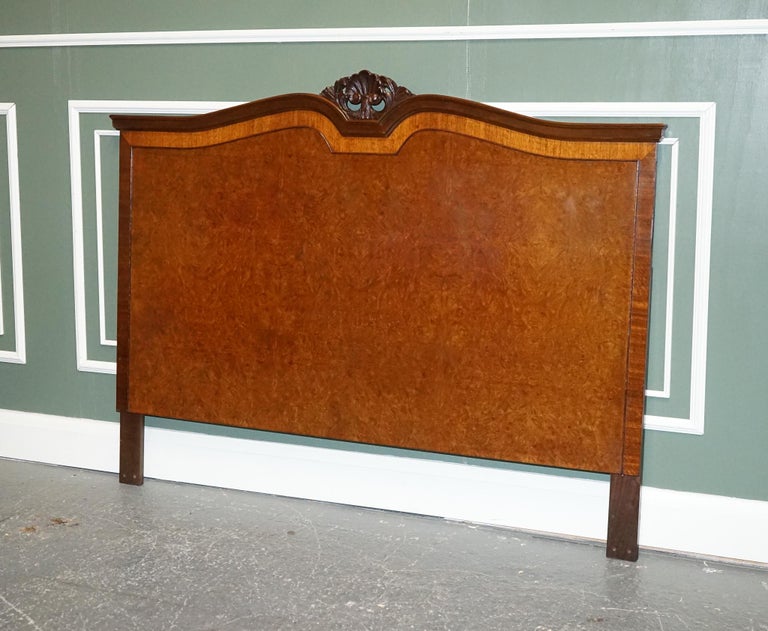 Vintage Art Deco Burr Walnut Double Carved Headboard For Sale at 1stDibs