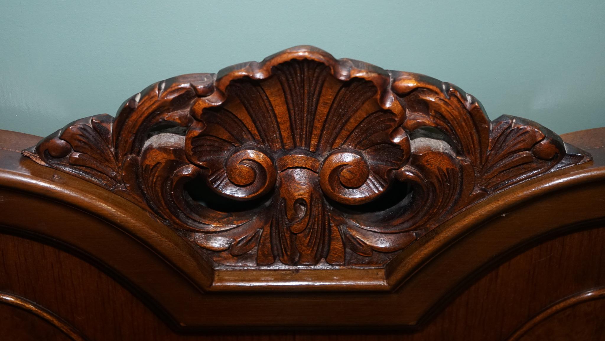 Vintage Art Deco Burr Walnut Double Carved Headboard 1