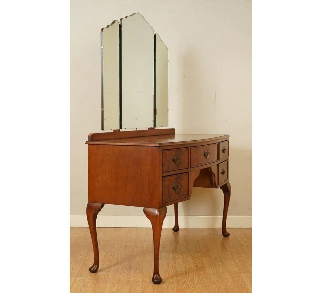 Vintage Art Deco Burr Walnut Dressing Table with Trifold Mirrors 3
