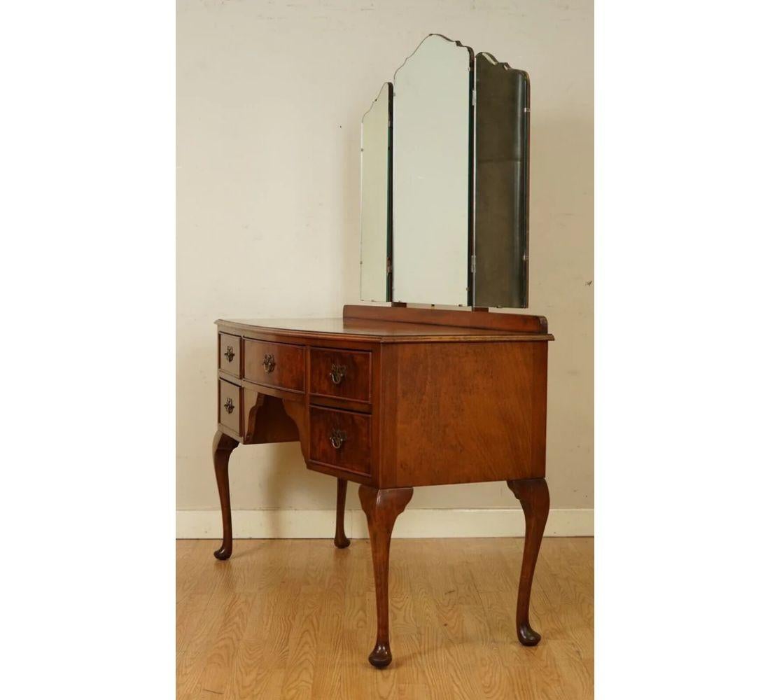 Vintage Art Deco Burr Walnut Dressing Table with Trifold Mirrors 4