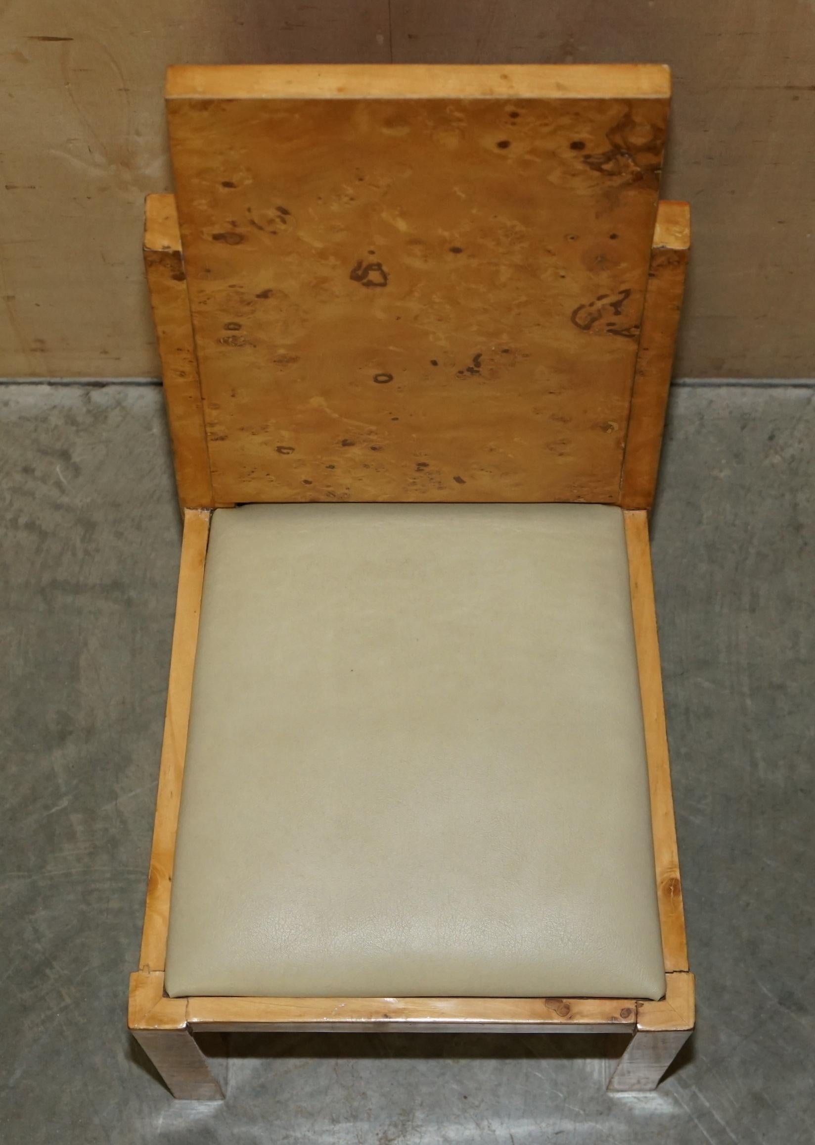 Vintage Art Deco Burr Walnut Ornately Carved Dining Table and 6 Dining Chairs For Sale 12
