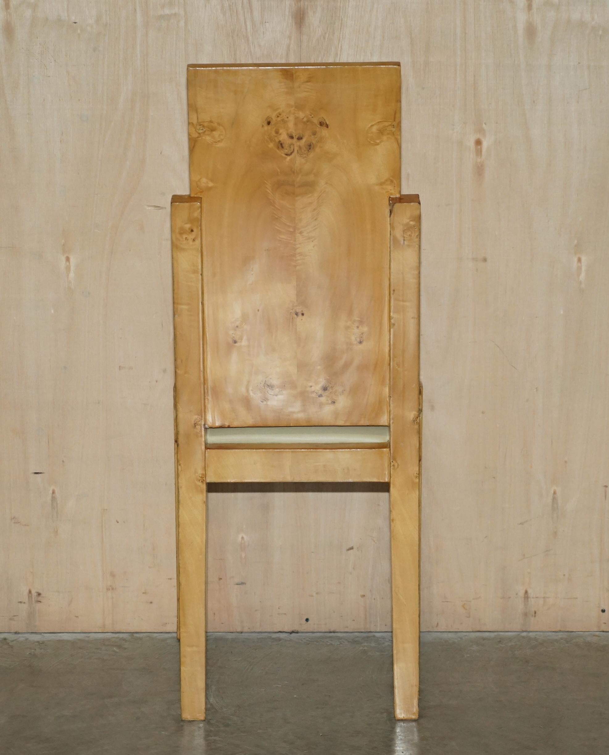 Vintage Art Deco Burr Walnut Ornately Carved Dining Table and 6 Dining Chairs For Sale 14