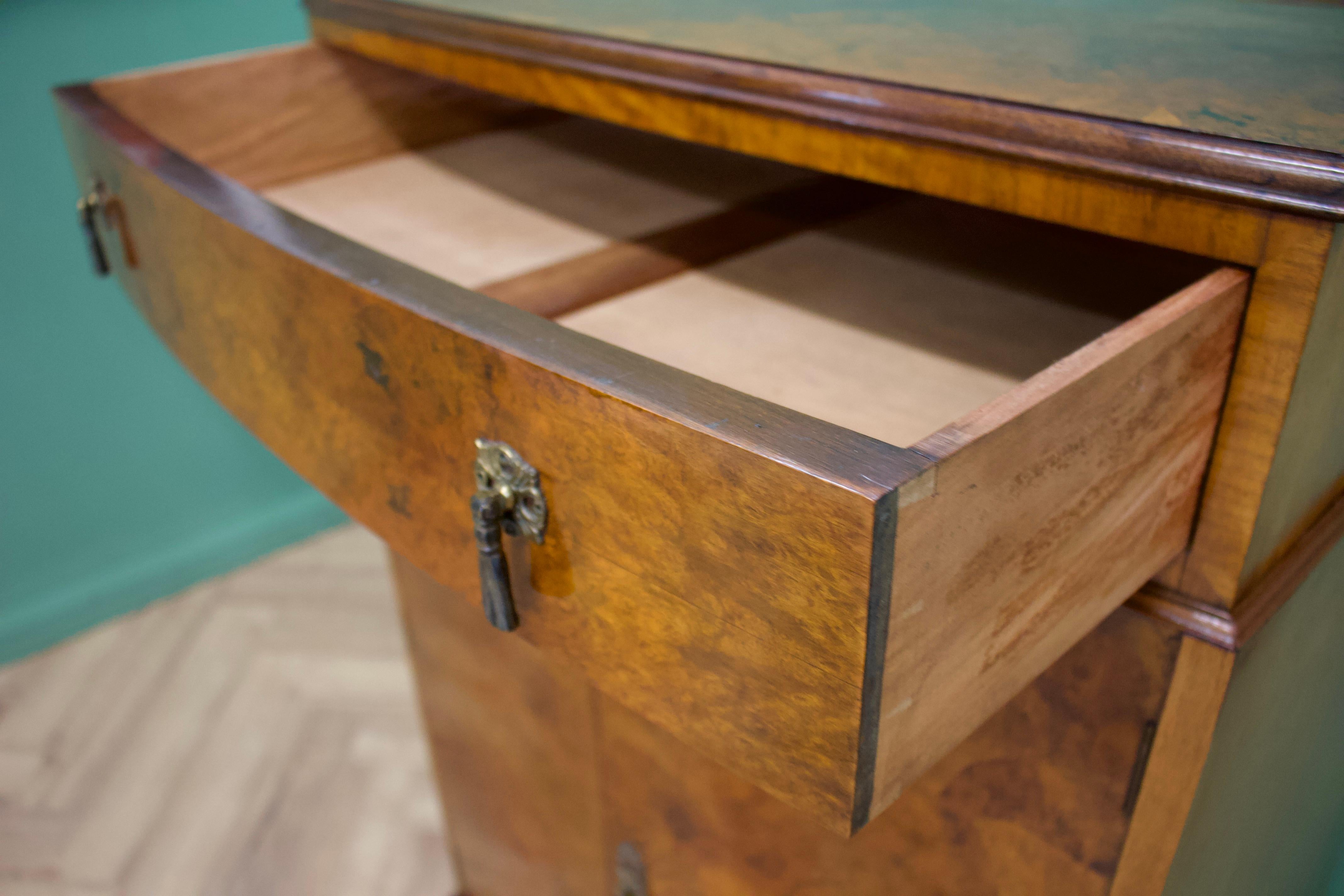 Wood Vintage Art Deco Burr Walnut Tallboy / Linen Cabinet Press, 1930's