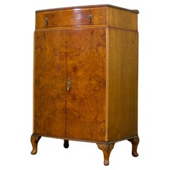 Vintage Art Deco Burr Walnut Tallboy / Linen Cabinet Press, 1930's