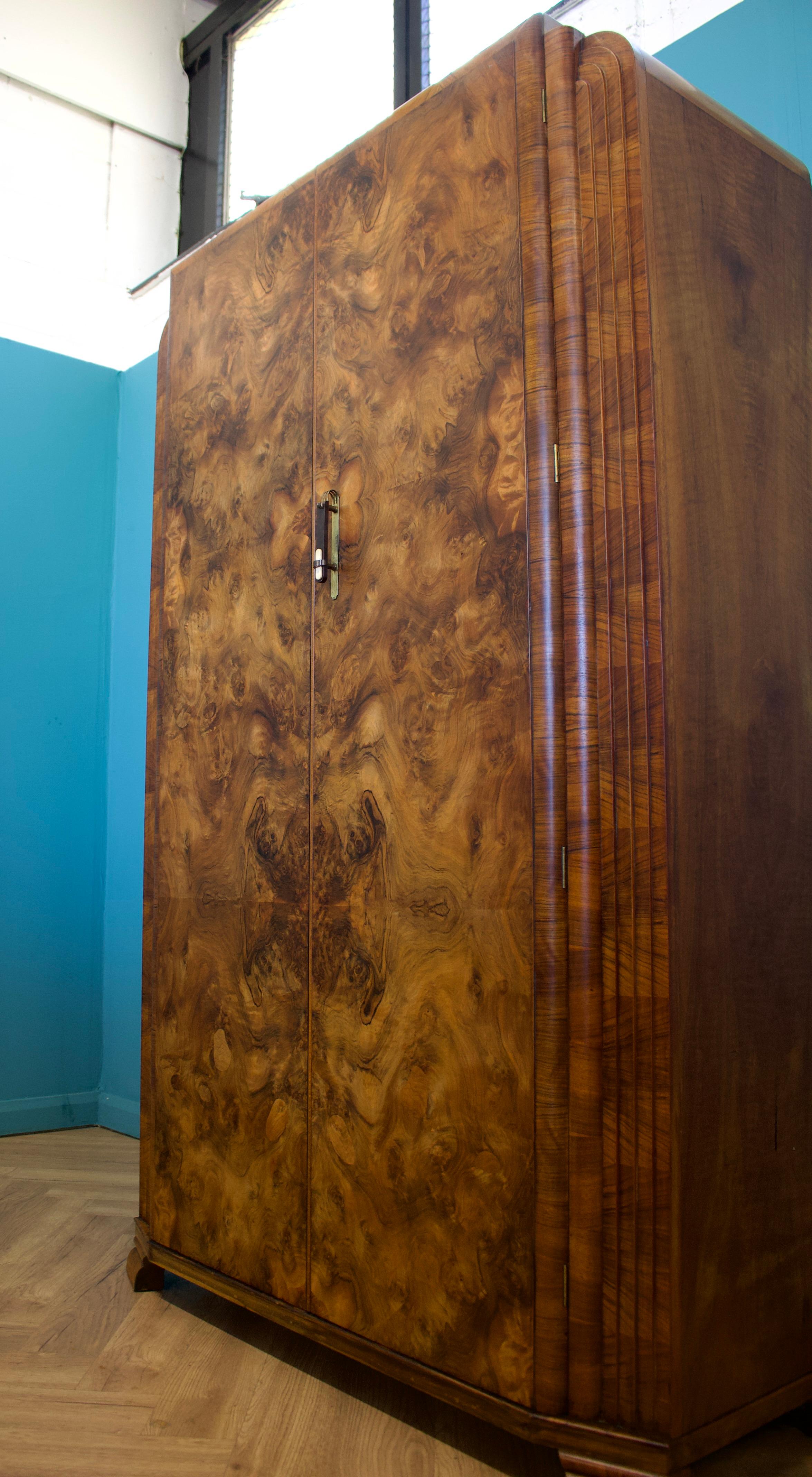 Vintage Art Deco Burr Walnut Wardrobe, 1930s 3