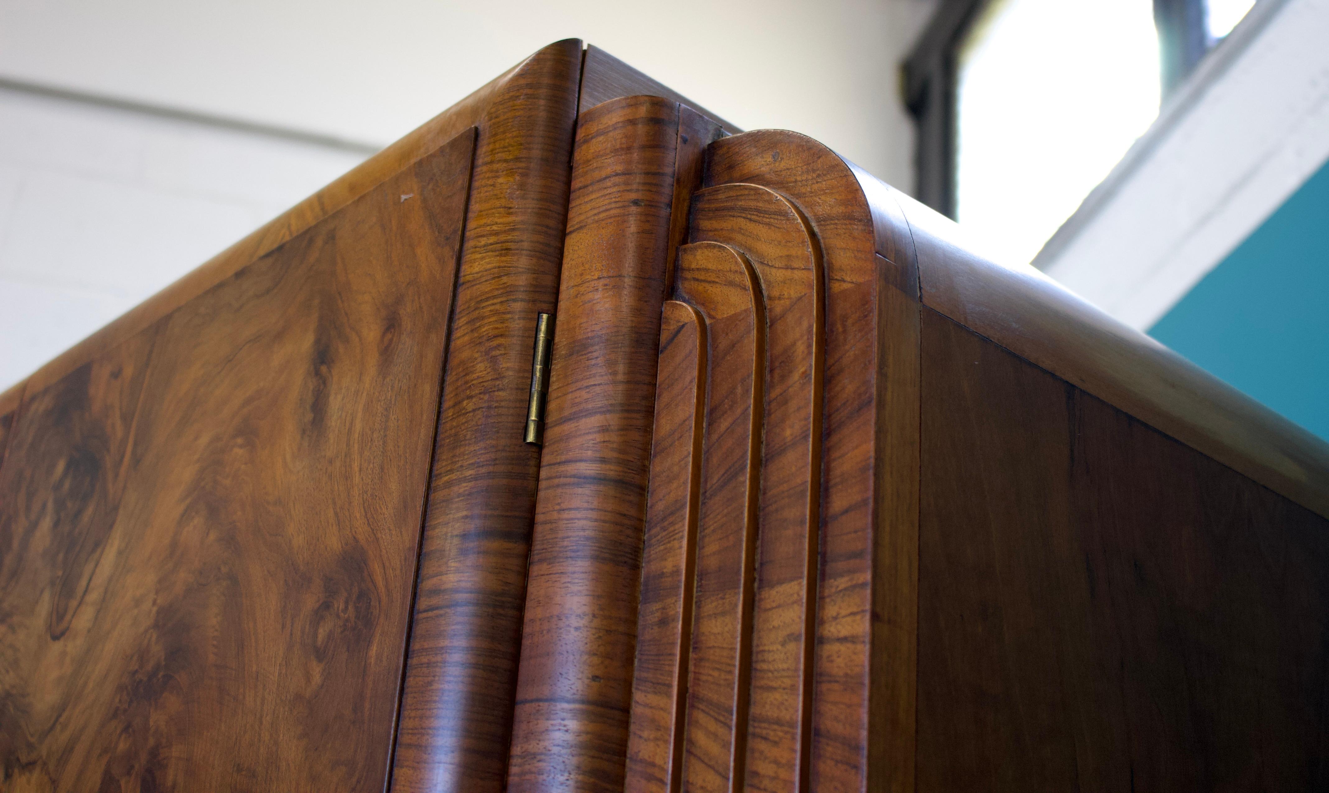 Vintage Art Deco Burr Walnut Wardrobe, 1930s In Good Condition In South Shields, GB