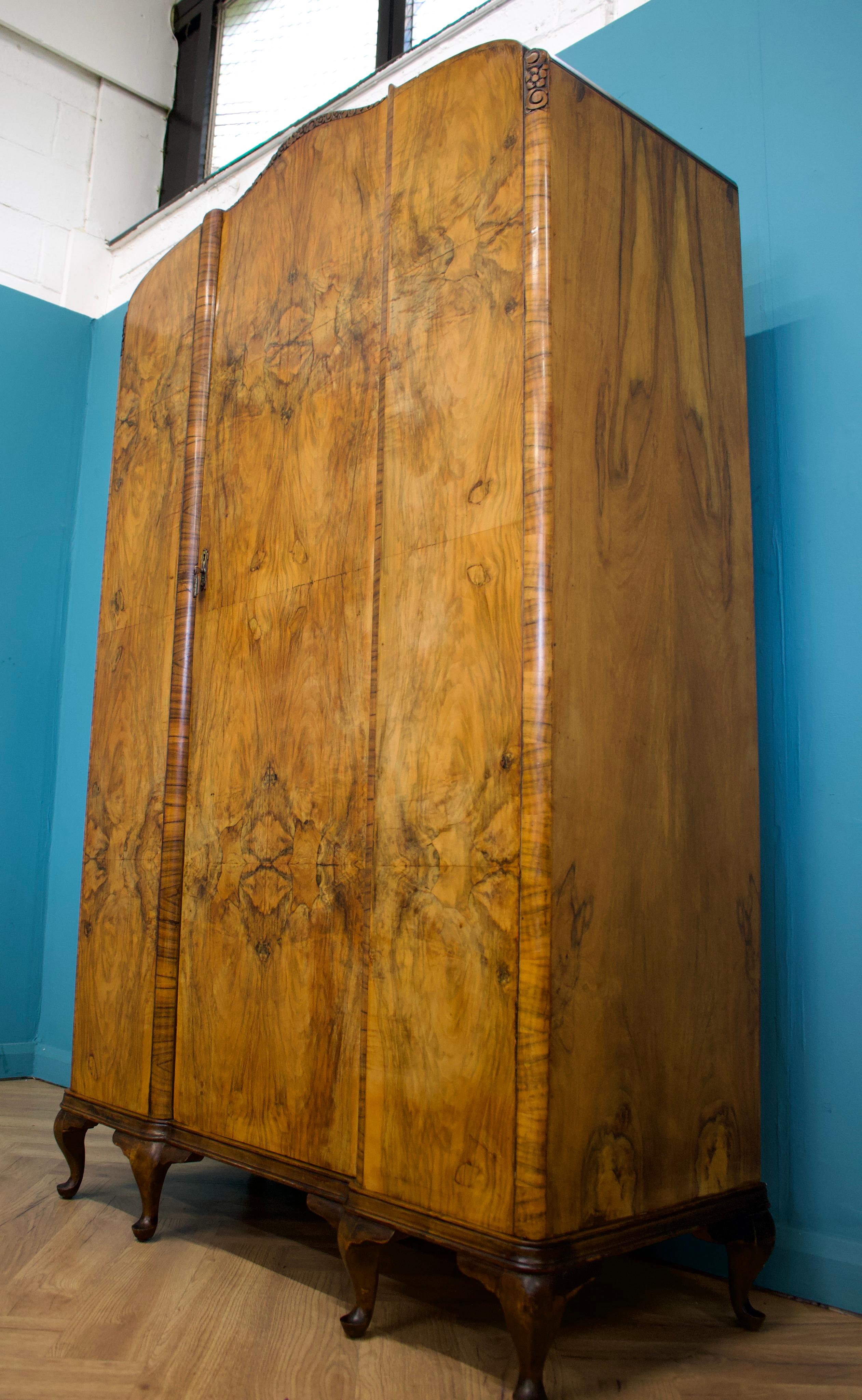 Wood Vintage Art Deco Burr Walnut Wardrobe, 1930s