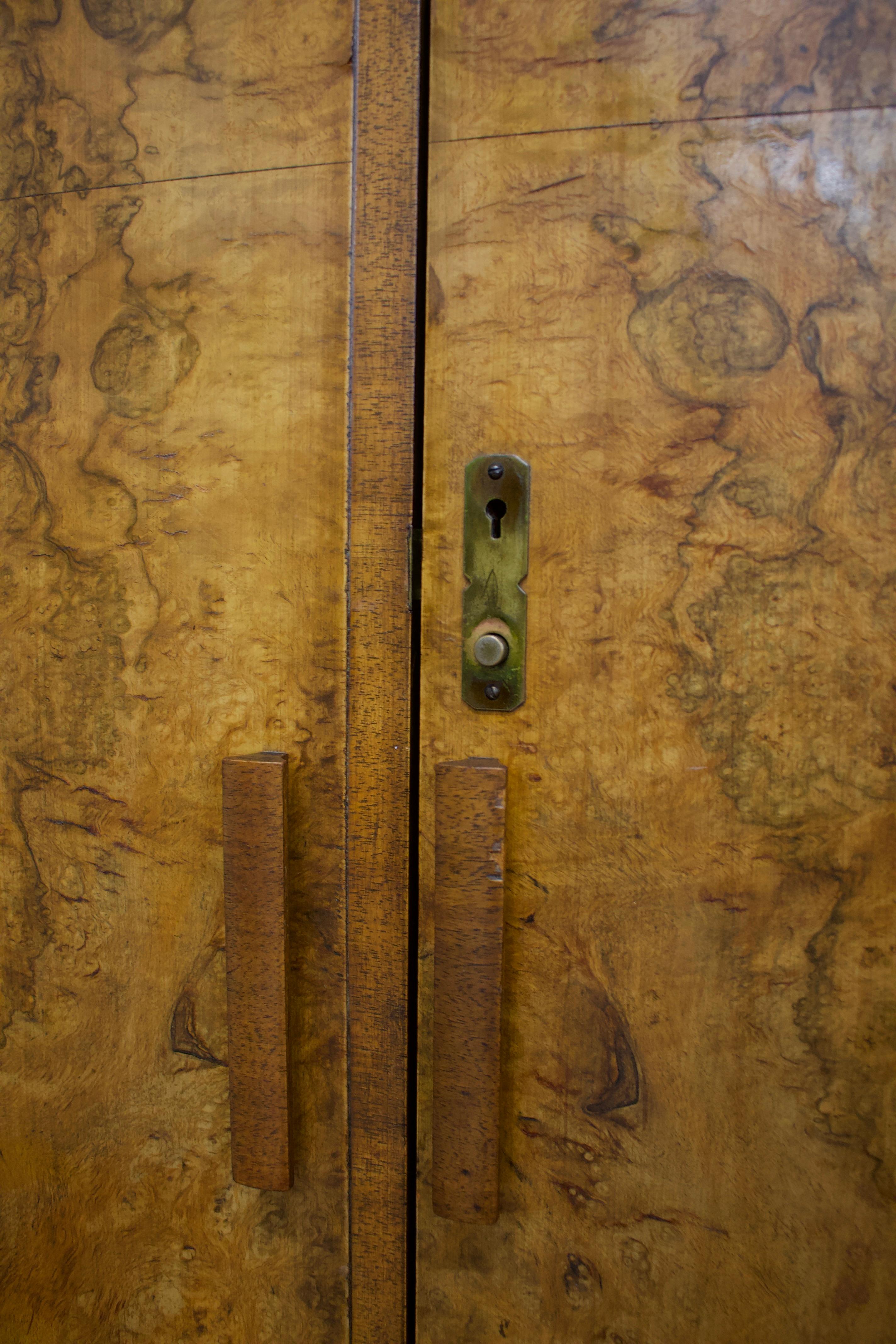 Wood Vintage Art Deco Burr Walnut Wardrobe, 1930s For Sale