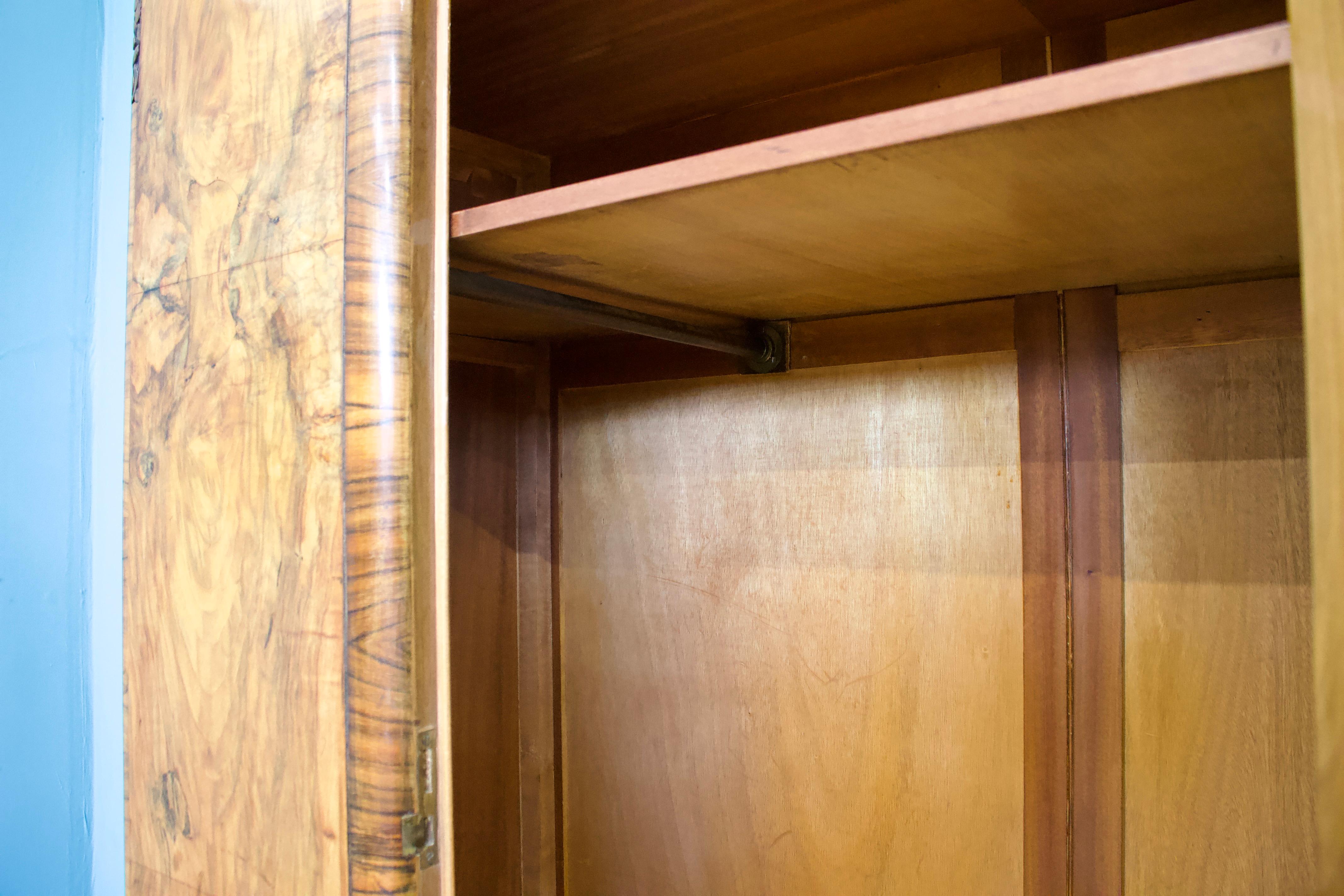 Vintage Art Deco Burr Walnut Wardrobe, 1930s 2
