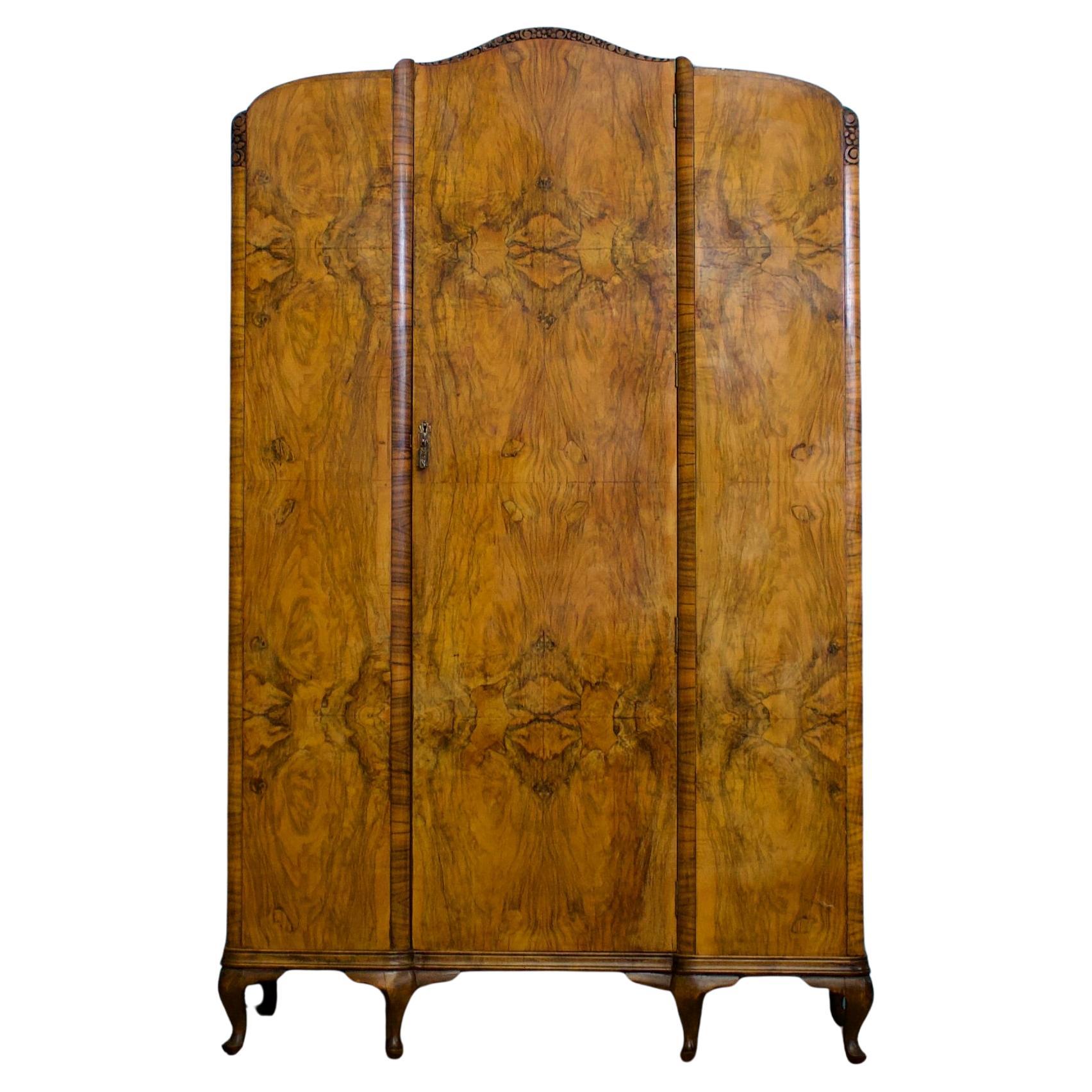 Vintage Art Deco Burr Walnut Wardrobe, 1930s