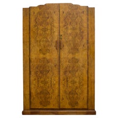 Vintage Art Deco Burr Walnut Wardrobe, 1930s